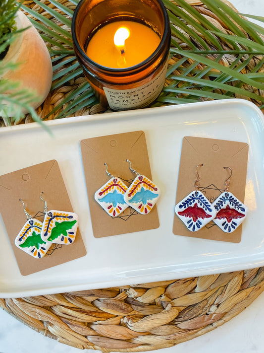 Mexican Tile Pajaro Statement Earrings--No Tassels