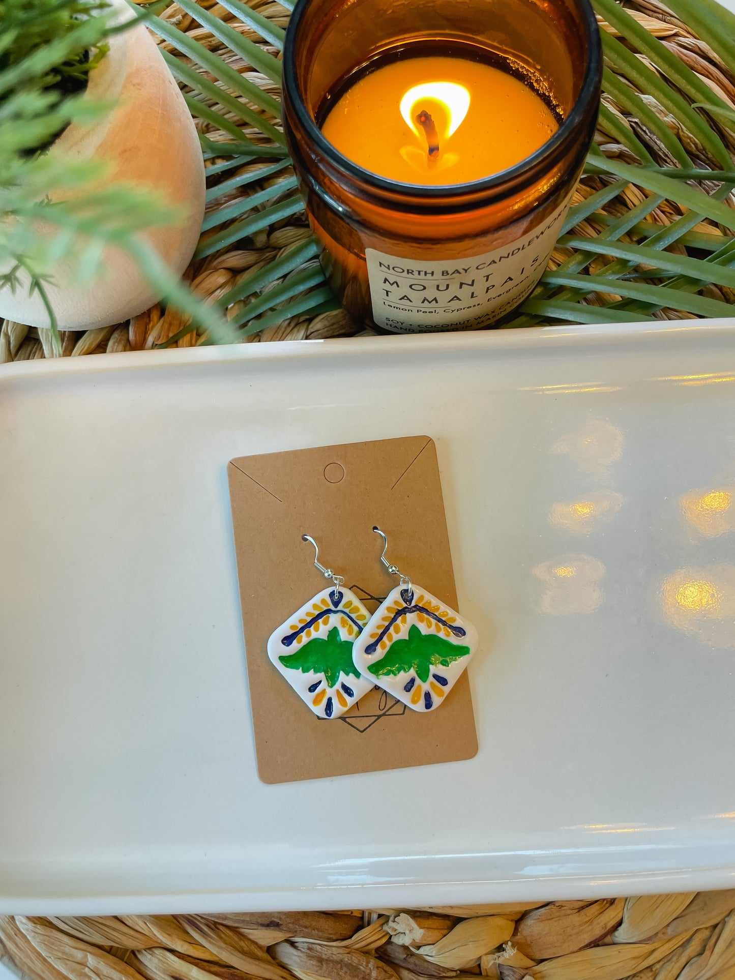 Mexican Tile Pajaro Statement Earrings--No Tassels