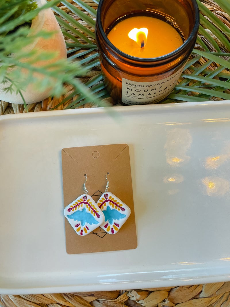 Mexican Tile Pajaro Statement Earrings--No Tassels