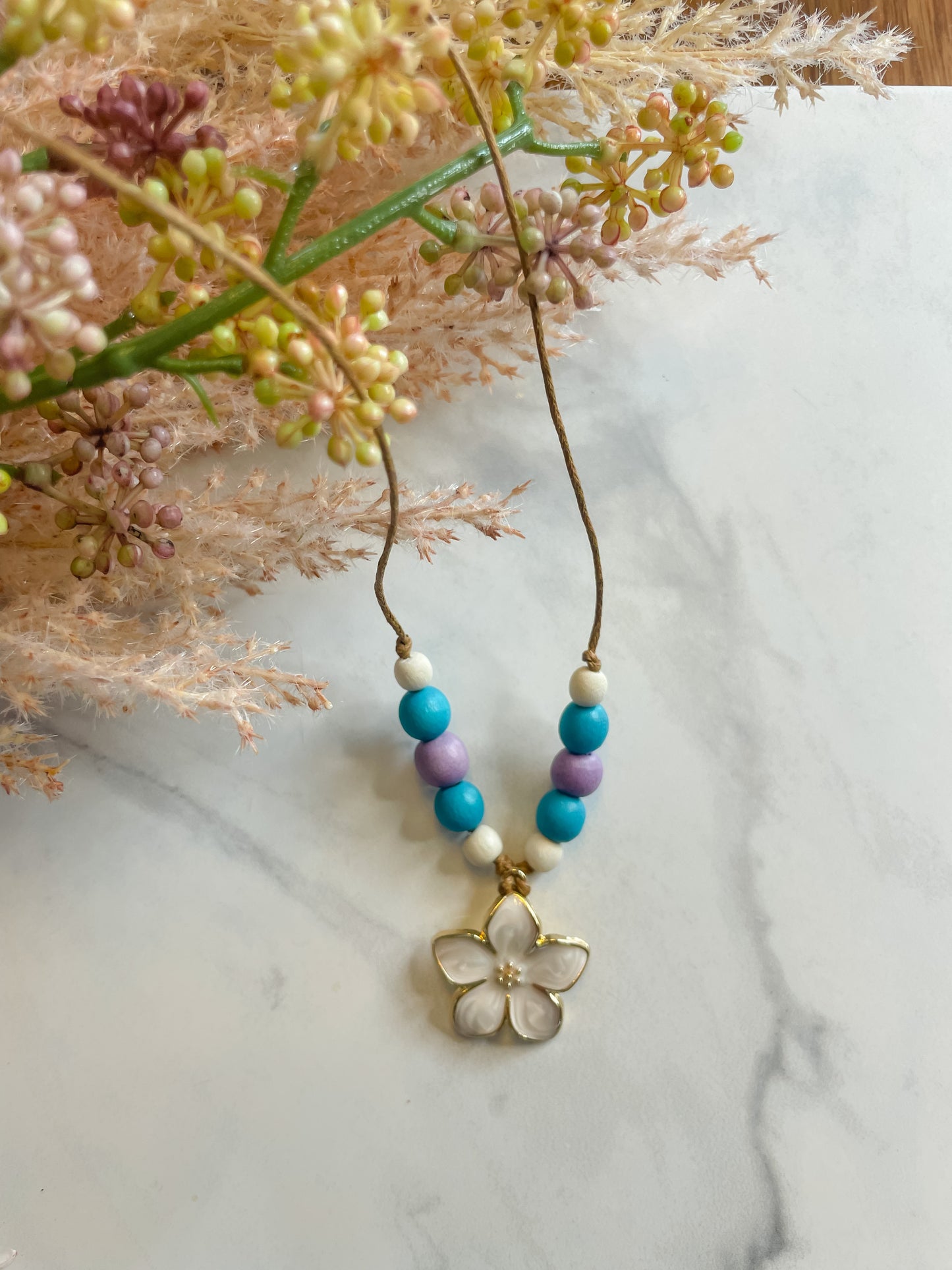 Everyday Necklace--White Flower